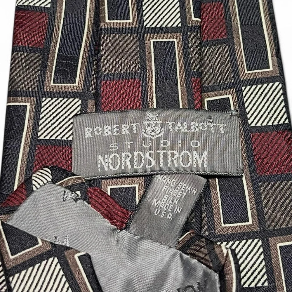 ROBERT TALBOTT Hand Sewn Finest Silk Black Tie w/Geometric Design 58